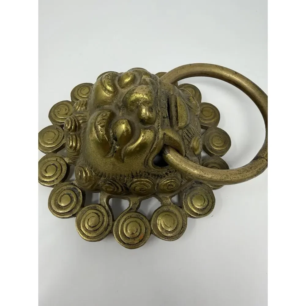 LION Solid BRONZE FOO DOG Gold DOOR KNOCKER Hanger Vintage